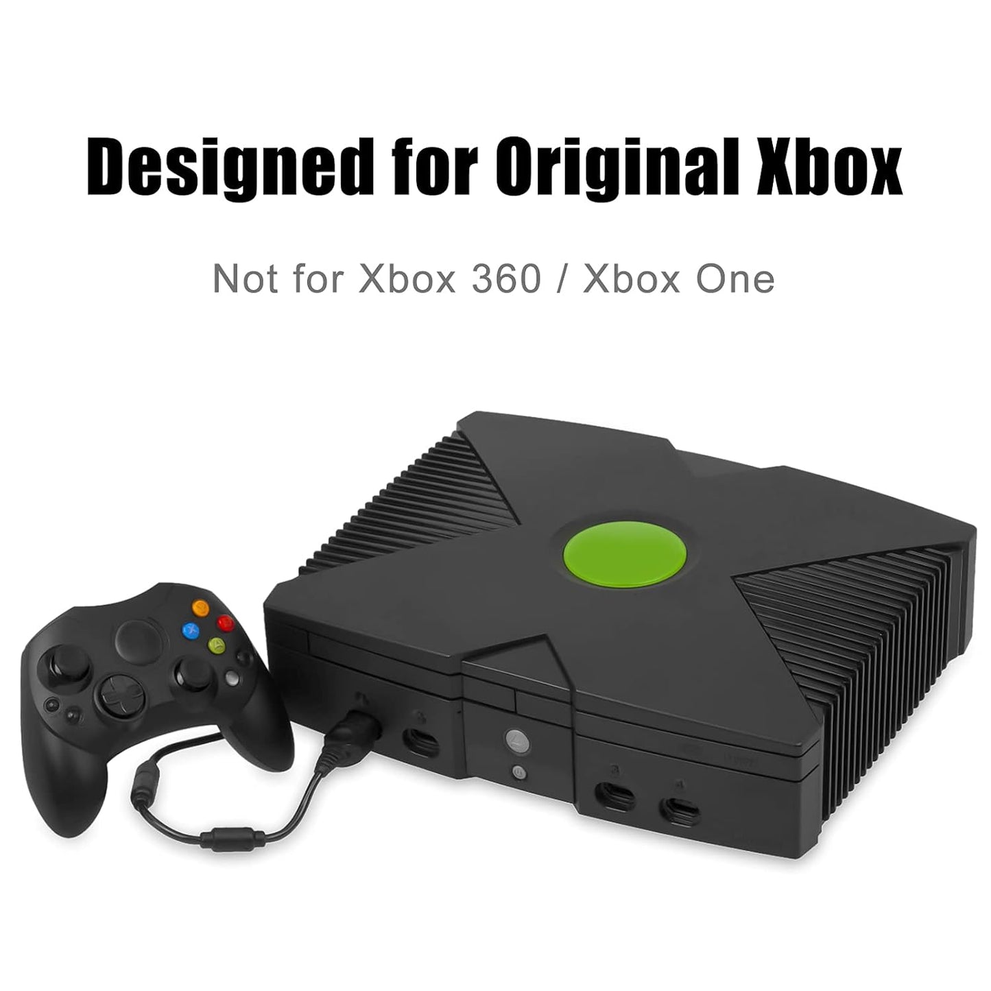 Controller Replacement for Xbox Controller S-Type/Original Xbox Controller,Classic Controller Compatible with Original Xbox Console (Black and Black)