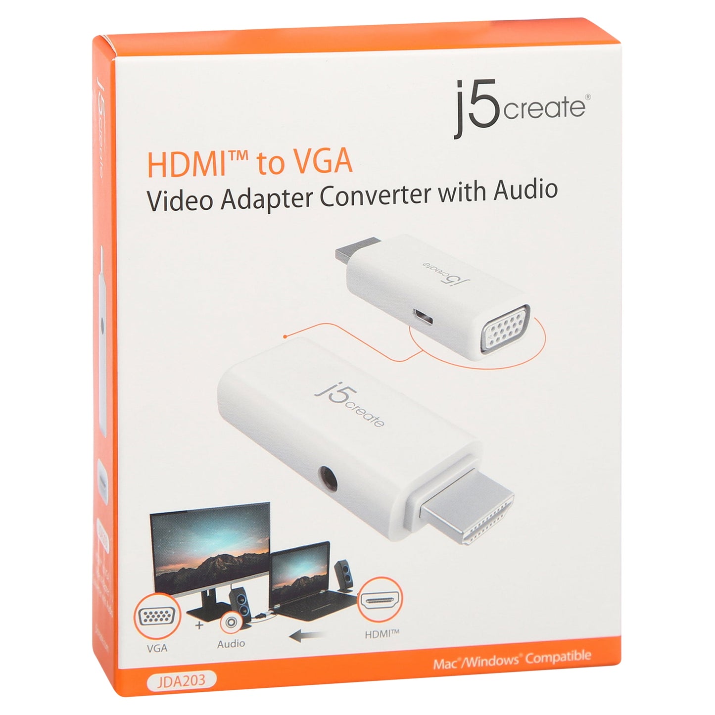 HDMI to VGA Video Adapter Cable Connector with Audio Supports Resolution 1920 X 1080, JDA203