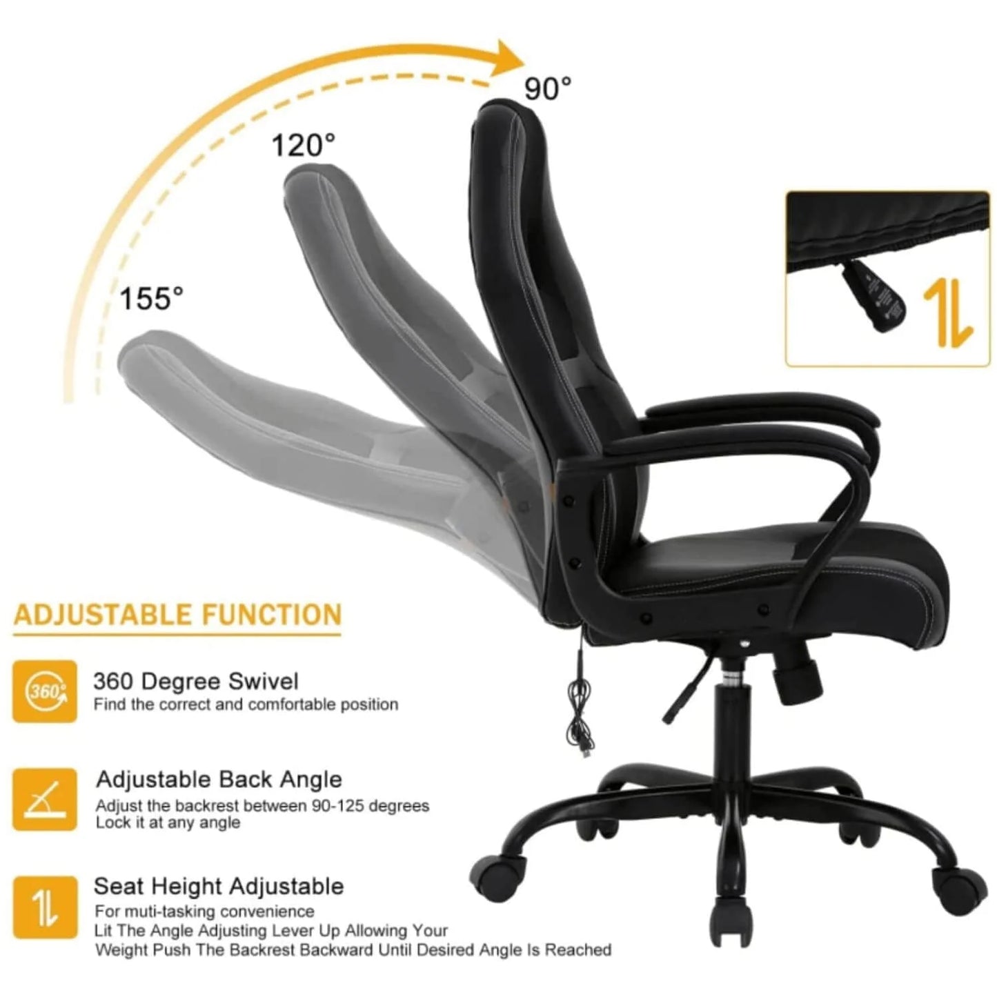 Gaming Chair Massage Computer Chair Ergonomic Video Game Chairs, Adjustable Office Desk Chair with Lumbar Support & Armrest for Teens & Children, Black