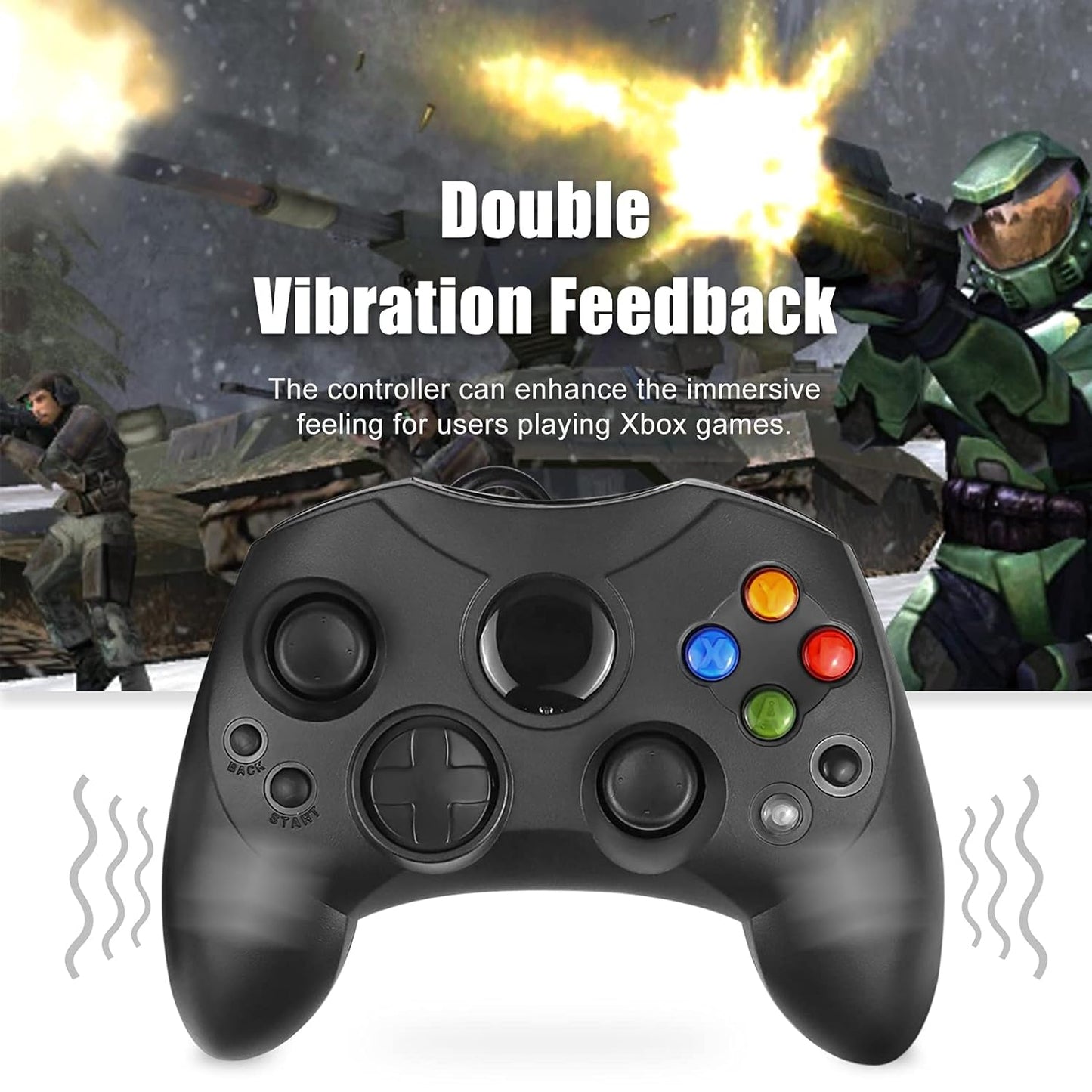 Controller Replacement for Xbox Controller S-Type/Original Xbox Controller,Classic Controller Compatible with Original Xbox Console (Black and Black)