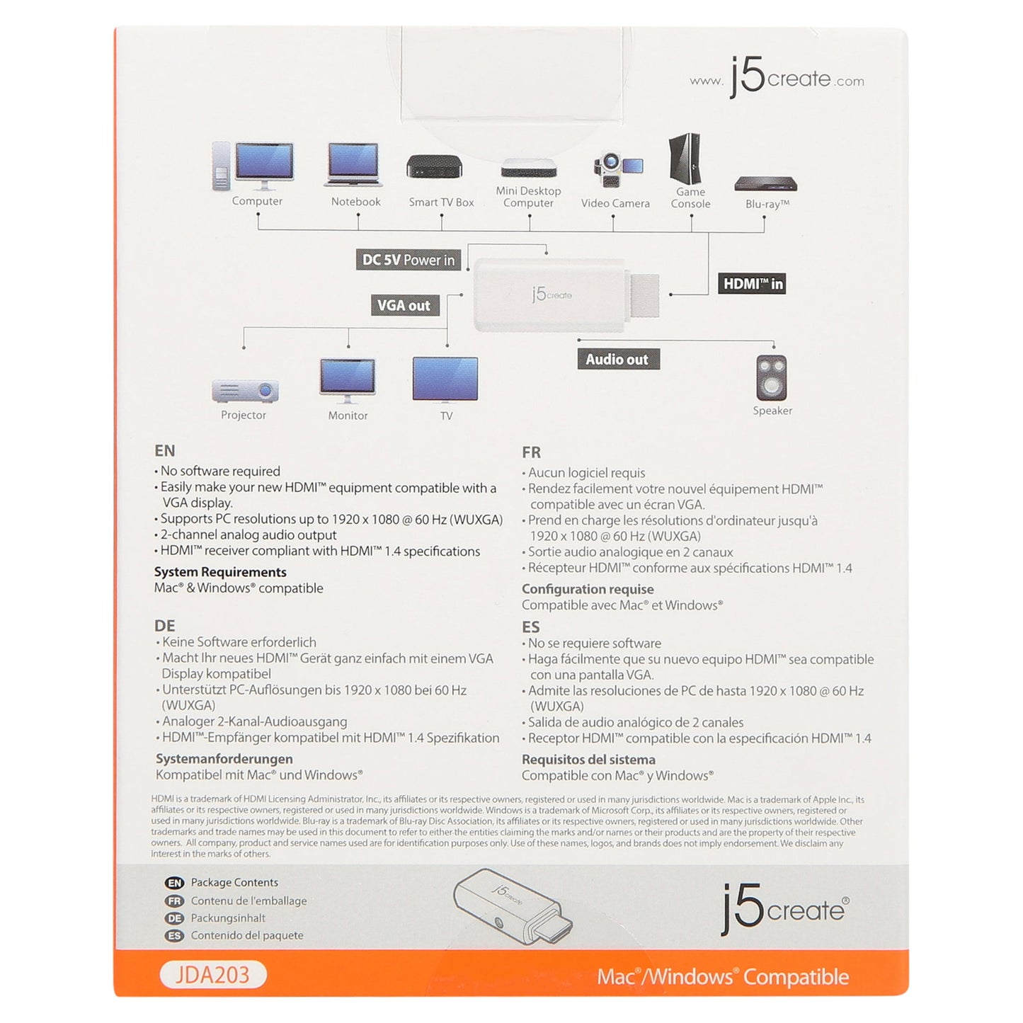 HDMI to VGA Video Adapter Cable Connector with Audio Supports Resolution 1920 X 1080, JDA203