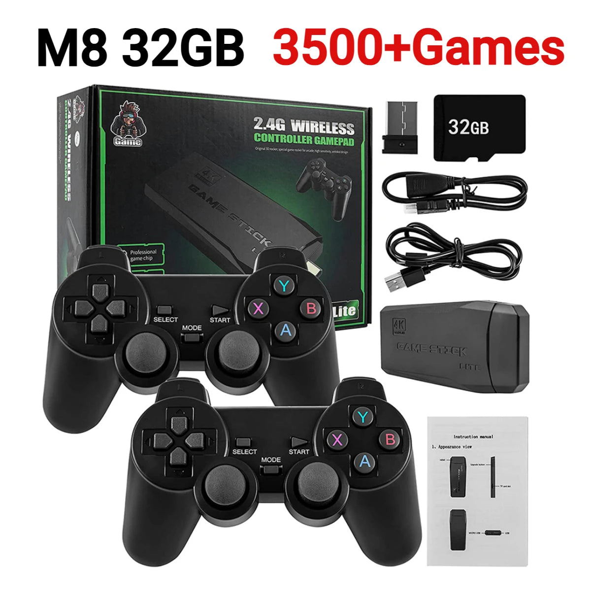 M8/M8 plus Video Game Console 4K HD 2.4G Wireless Controller TV Game Stick 20000+Games Retro Handheld Game Player for PS1/FC/GBA