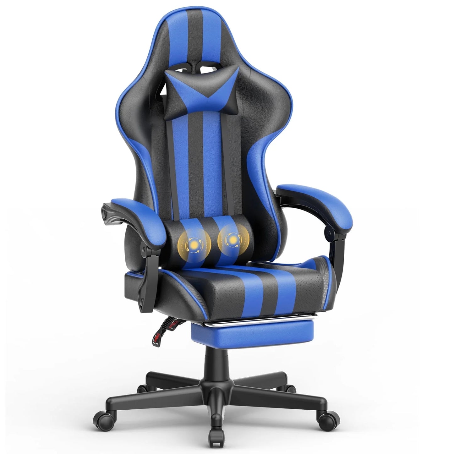 Gaming Chair Office Chair, Ergonomic Game Chair Hight Back with Massage Lumbar Pillow and Footrest, Computer Chairs for Adults Kids, Blue