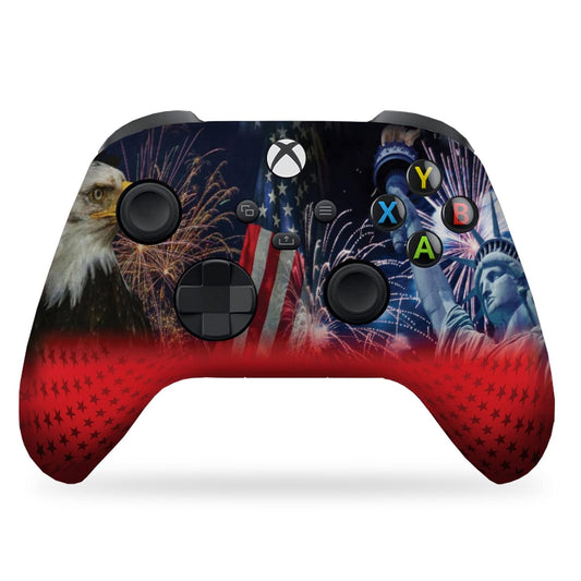 4Th July Custom X-Box Controller Wireless Compatible with X-Box One/X-Box Series X/S Proudly Customized in USA with Permanent HYDRO-DIP Printing (NOT JUST a SKIN)