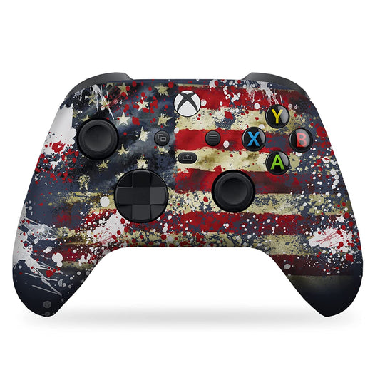 Tattered Flag Custom X-Box Controller Wireless Compatible with X-Box One/X-Box Series X/S Proudly Customized in USA with Permanent HYDRO-DIP Printing (NOT JUST a SKIN)