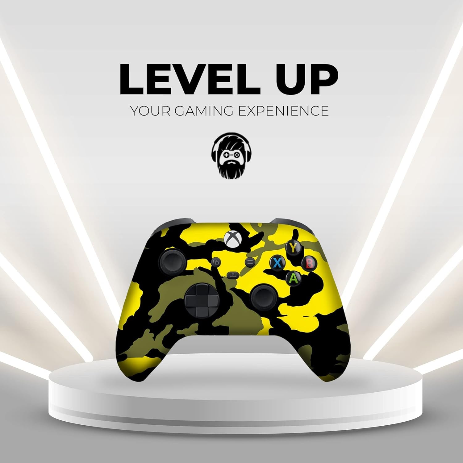 Yellow Camo Custom X-Box Controller Wireless Compatible with X-Box One/X-Box Series X/S Proudly Customized in USA with Permanent HYDRO-DIP Printing (NOT JUST a SKIN)