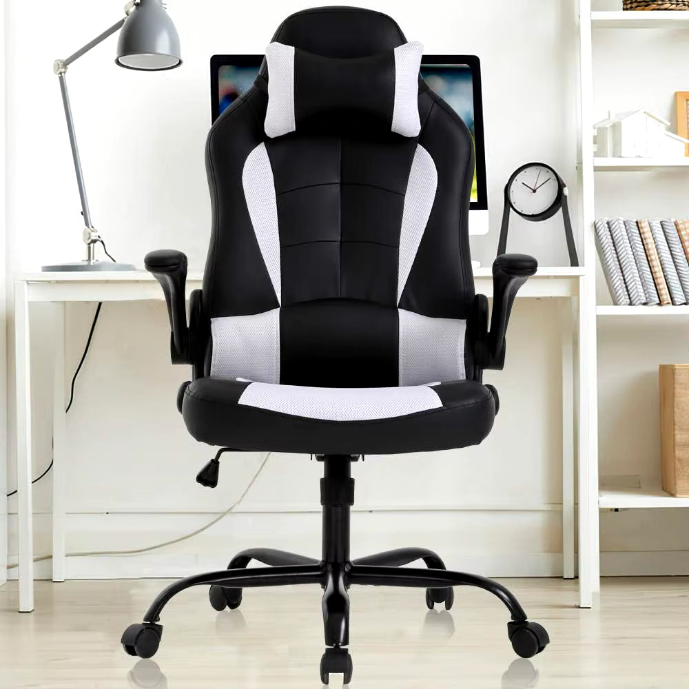 Pink Office Chair, Ergonomic High Back Computer Chair, Rotating Office Chair with Lumbar Support and Foldable Armrests