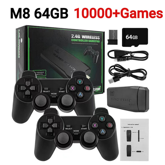 M8/M8 plus Video Game Console 4K HD 2.4G Wireless Controller TV Game Stick 20000+Games Retro Handheld Game Player for PS1/FC/GBA