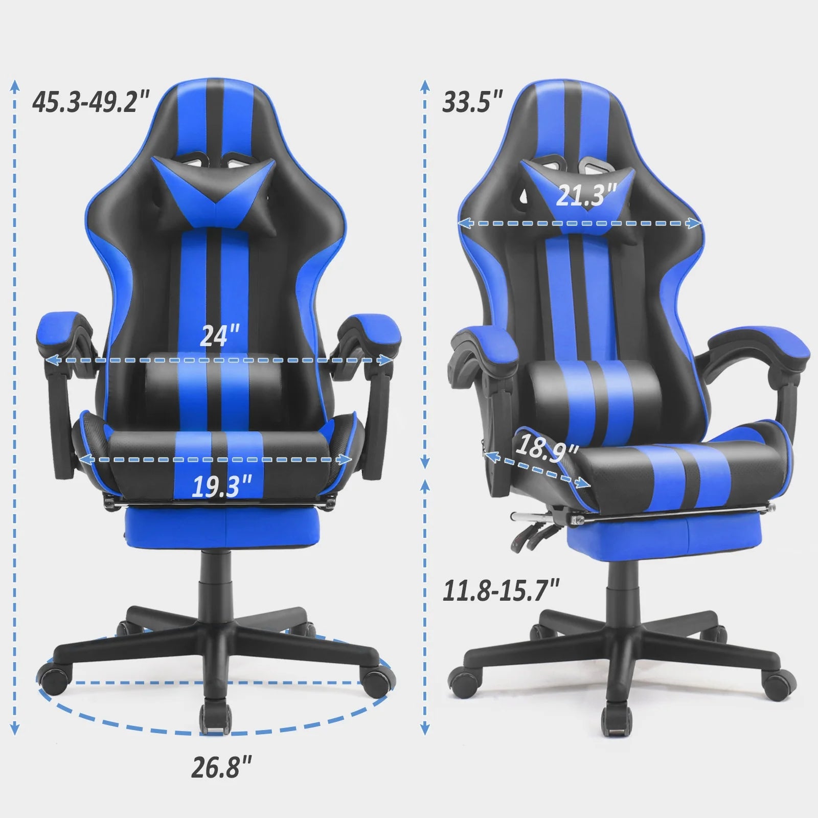 Blue Gaming Chair with Footrest, High Back Office Chair with Massage Lumbar Pillow, Game Gamer Chairs for Adults Kids, Navy Blue