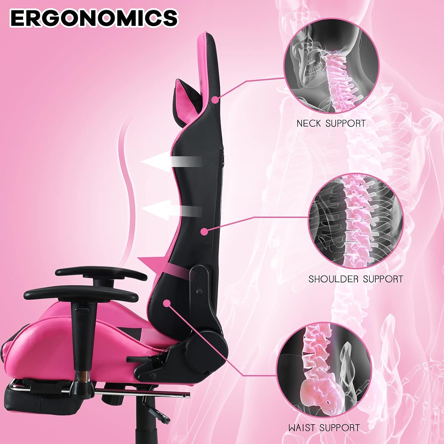 Gaming Chair - Pink Ergonomic Gaming Chair with Footrest for Women Racing Esports Computer Chair High-Back Massage Leather Recliner Rolling Swivel Chair (Pink)