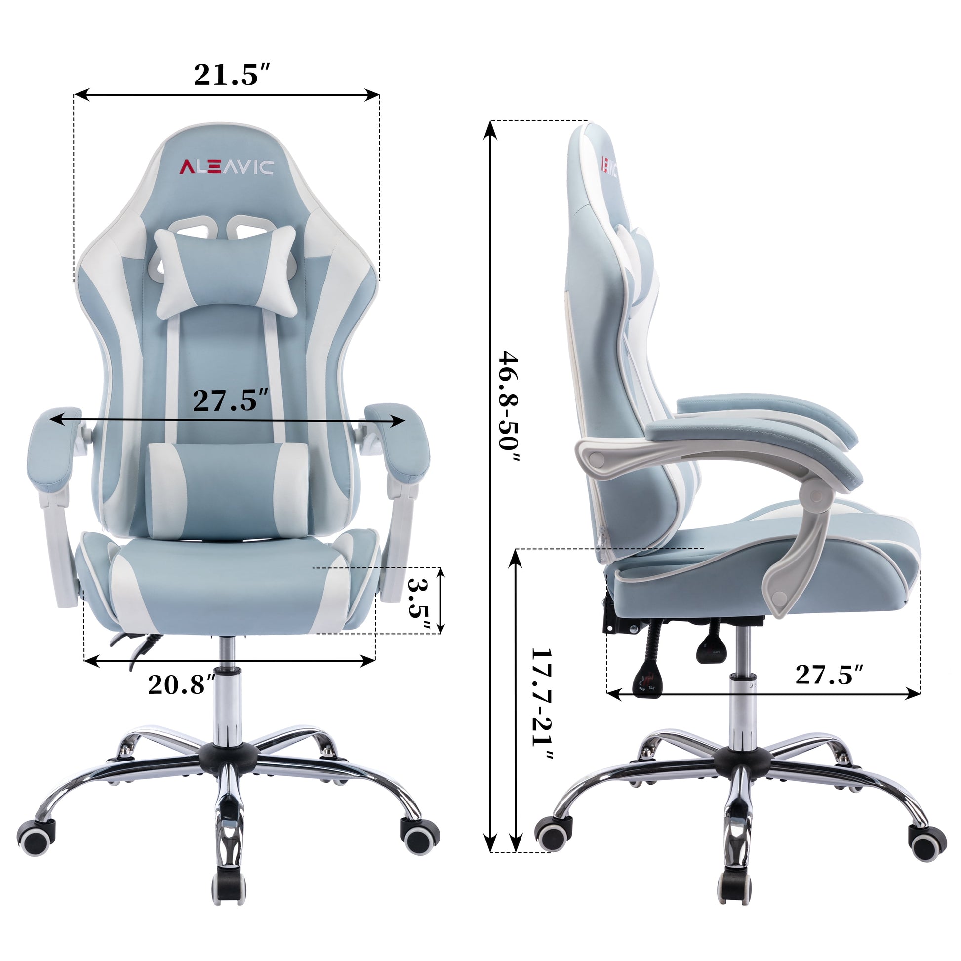 Gaming Chair PU Leather PC Chair with Headrest and Lumbar Support, Sky Blue