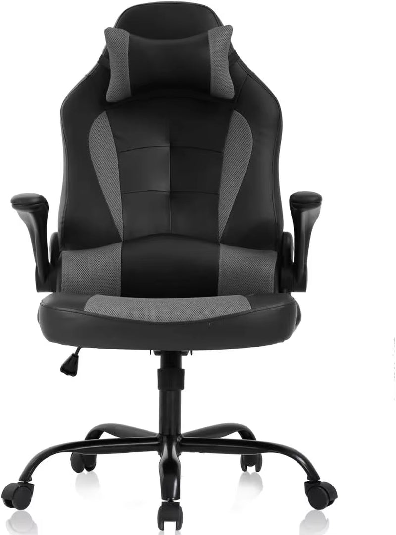 Pink Office Chair, Ergonomic High Back Computer Chair, Rotating Office Chair with Lumbar Support and Foldable Armrests