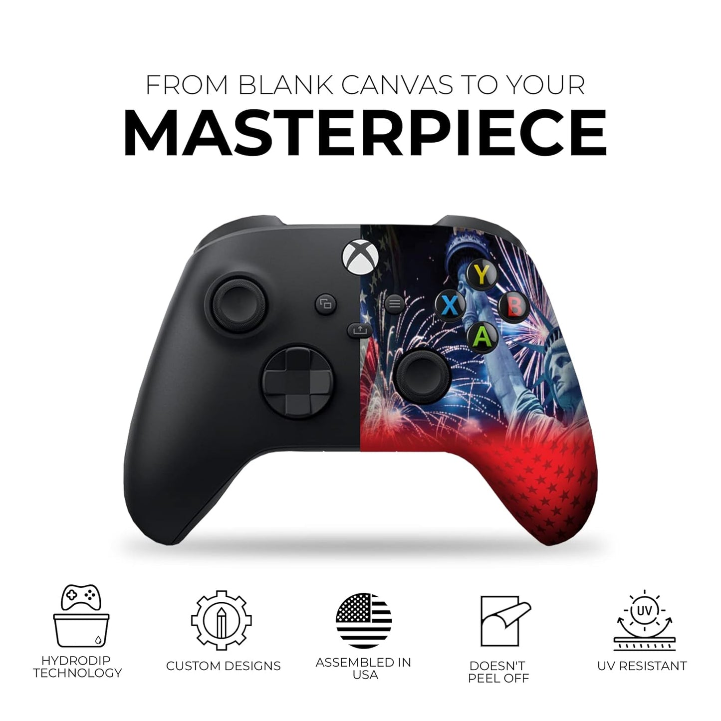 4Th July Custom X-Box Controller Wireless Compatible with X-Box One/X-Box Series X/S Proudly Customized in USA with Permanent HYDRO-DIP Printing (NOT JUST a SKIN)