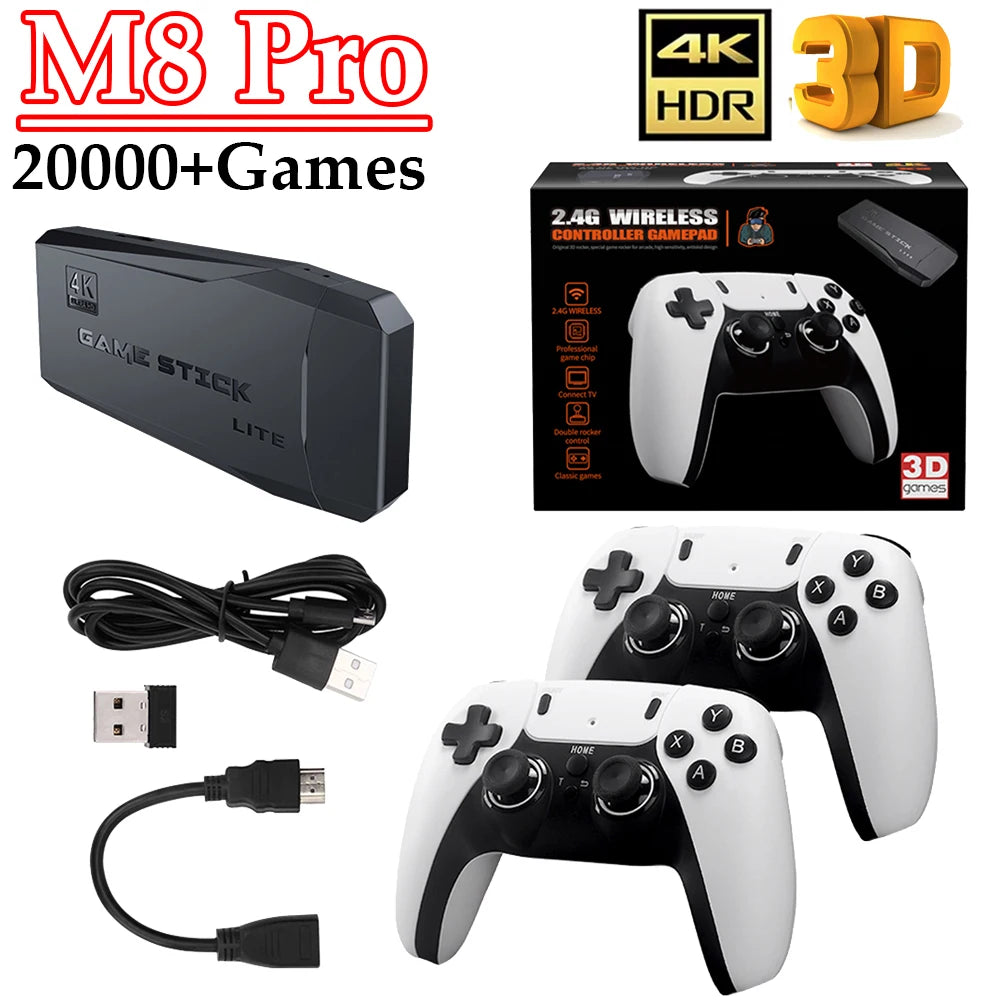 M8 Pro Video Game Console 2.4G 4K Retro Game TV Stick Two Player Children'S Gift 20000+Games Suitable Linux Retroarchi System