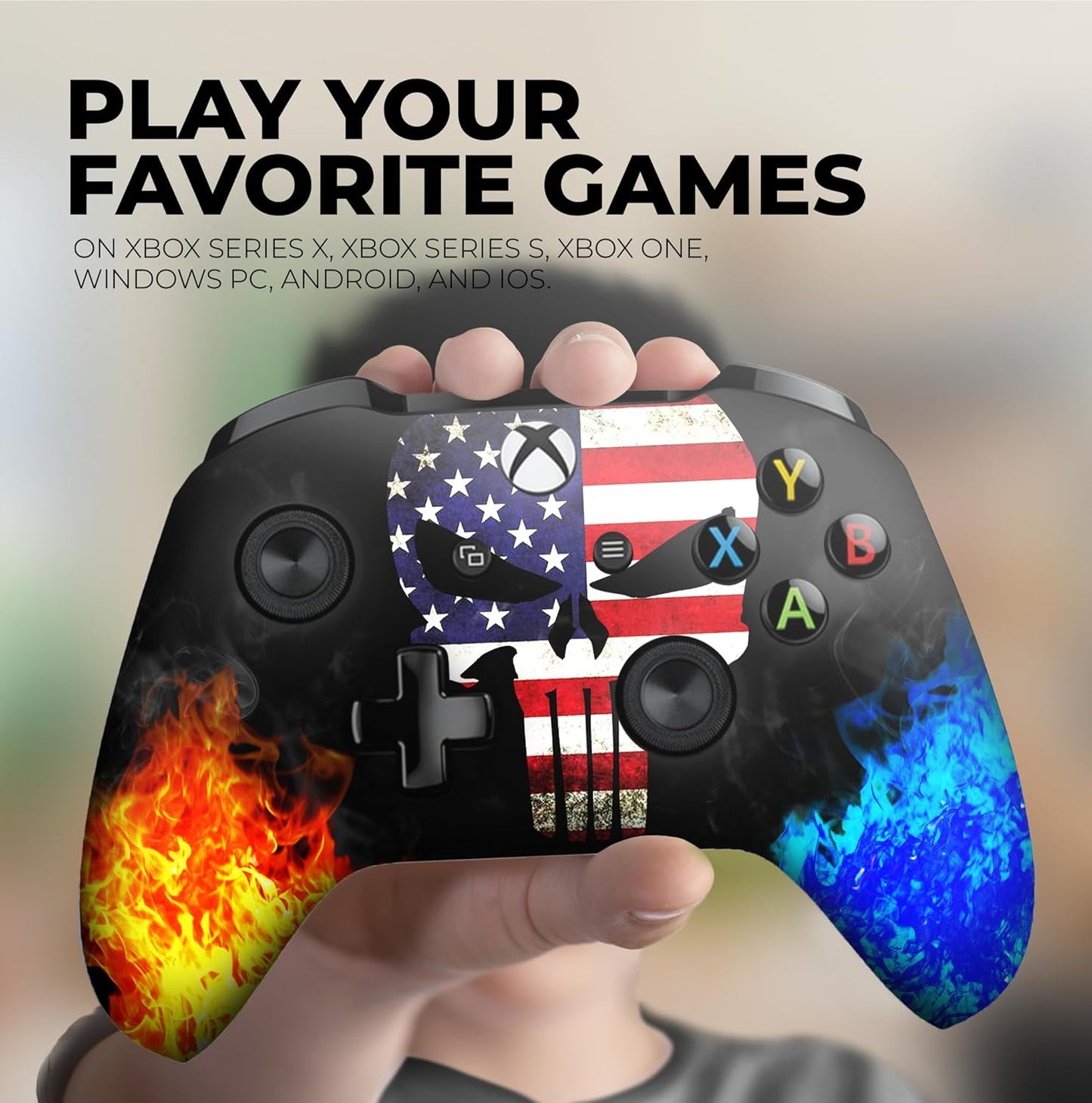 American Warrior Custom X-Box Controller Wireless Compatible with X-Box One/X-Box S Proudly Customized in Usa with Permanent Hydro-Dip Printing (Not Just a Skin)