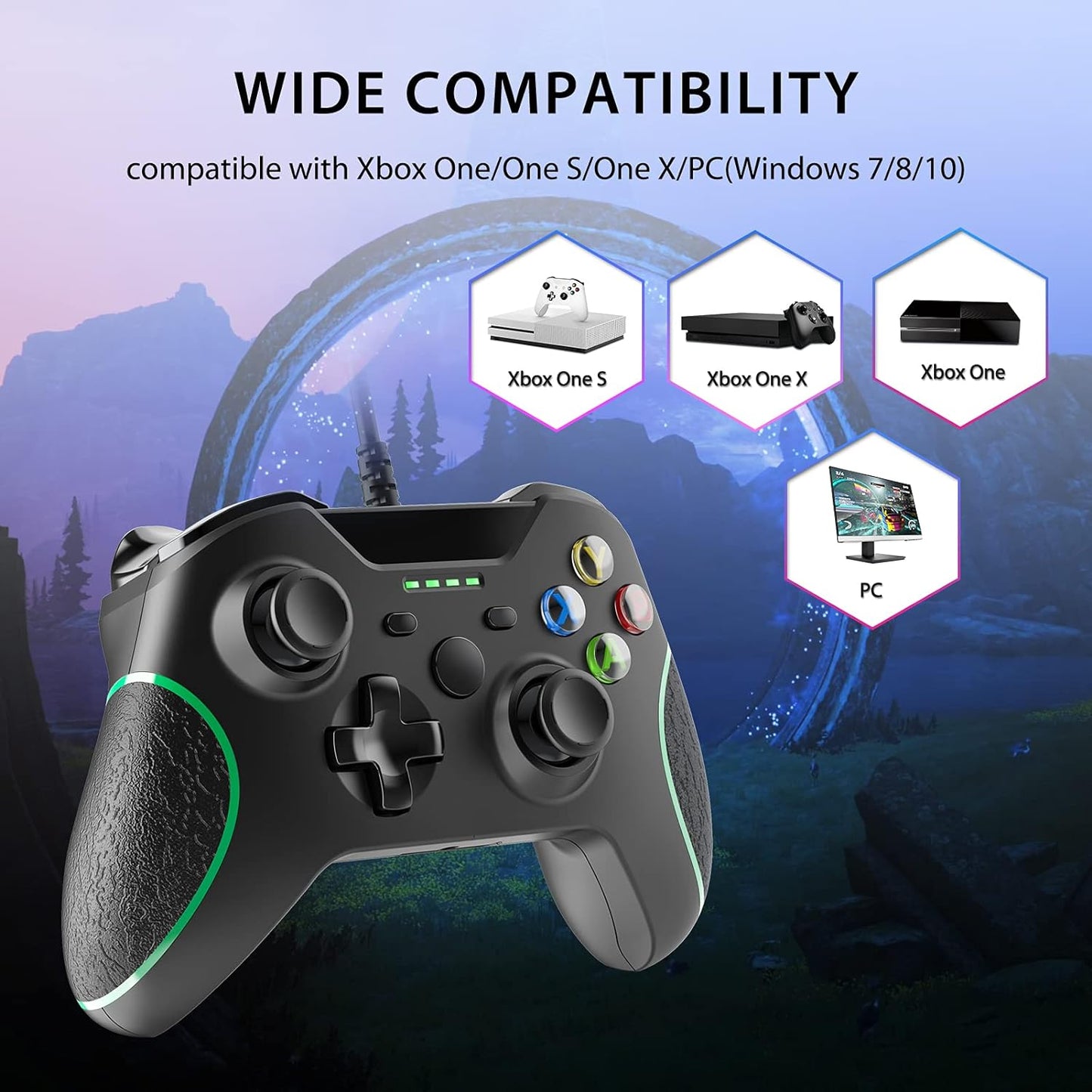 Wired Controller for Xbox One/Series, Wired Xbox Series Controller with Dual-Vibration, Headset Jack, PC Controller Wired for Xbox One/Xbox One S|X/Xbox Series S|X/PC Windows 7/8/10(Black)