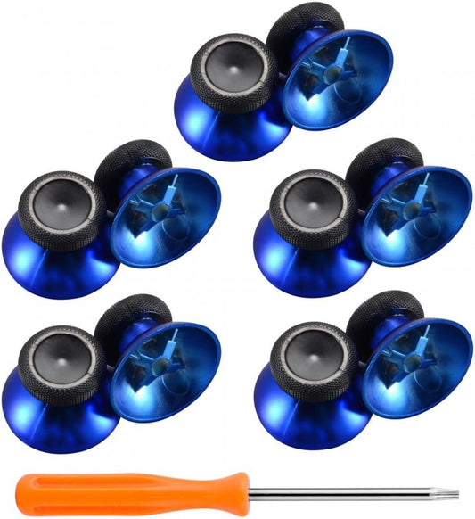 10 Pcs Rubberized Chrome Blue Thumbsticks Analog Sticks Buttons Replacement Parts for Xbox One Standard for Xbox One Elite for Xbox One S/X and for Xbox Series X & S Controller