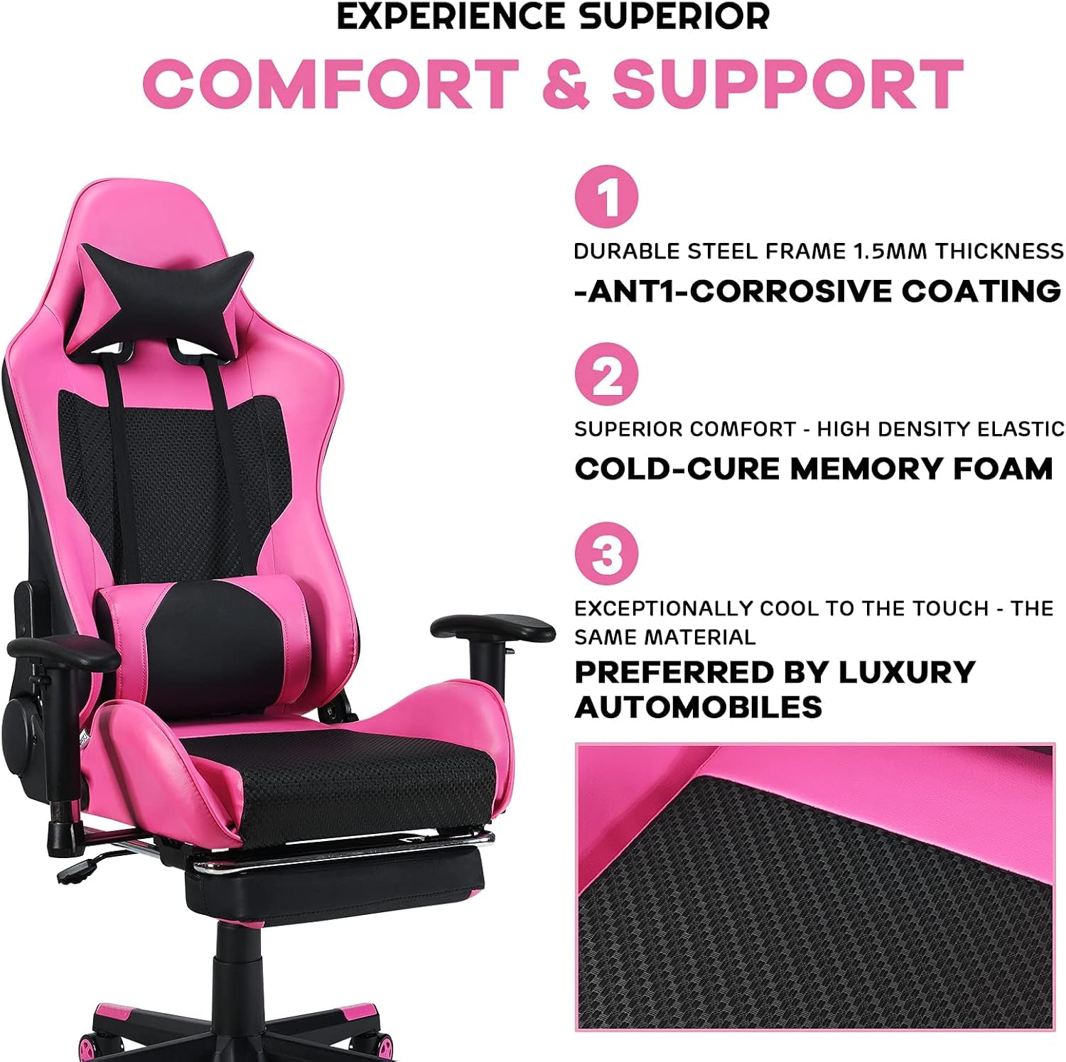 Gaming Chair - Pink Ergonomic Gaming Chair with Footrest for Women Racing Esports Computer Chair High-Back Massage Leather Recliner Rolling Swivel Chair (Pink)