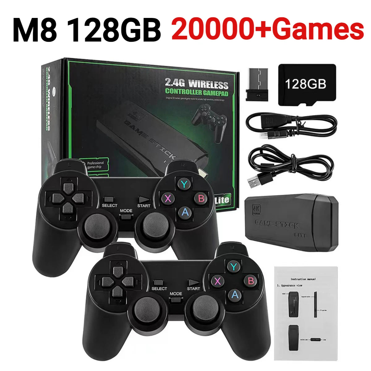 M8/M8 plus Video Game Console 4K HD 2.4G Wireless Controller TV Game Stick 20000+Games Retro Handheld Game Player for PS1/FC/GBA