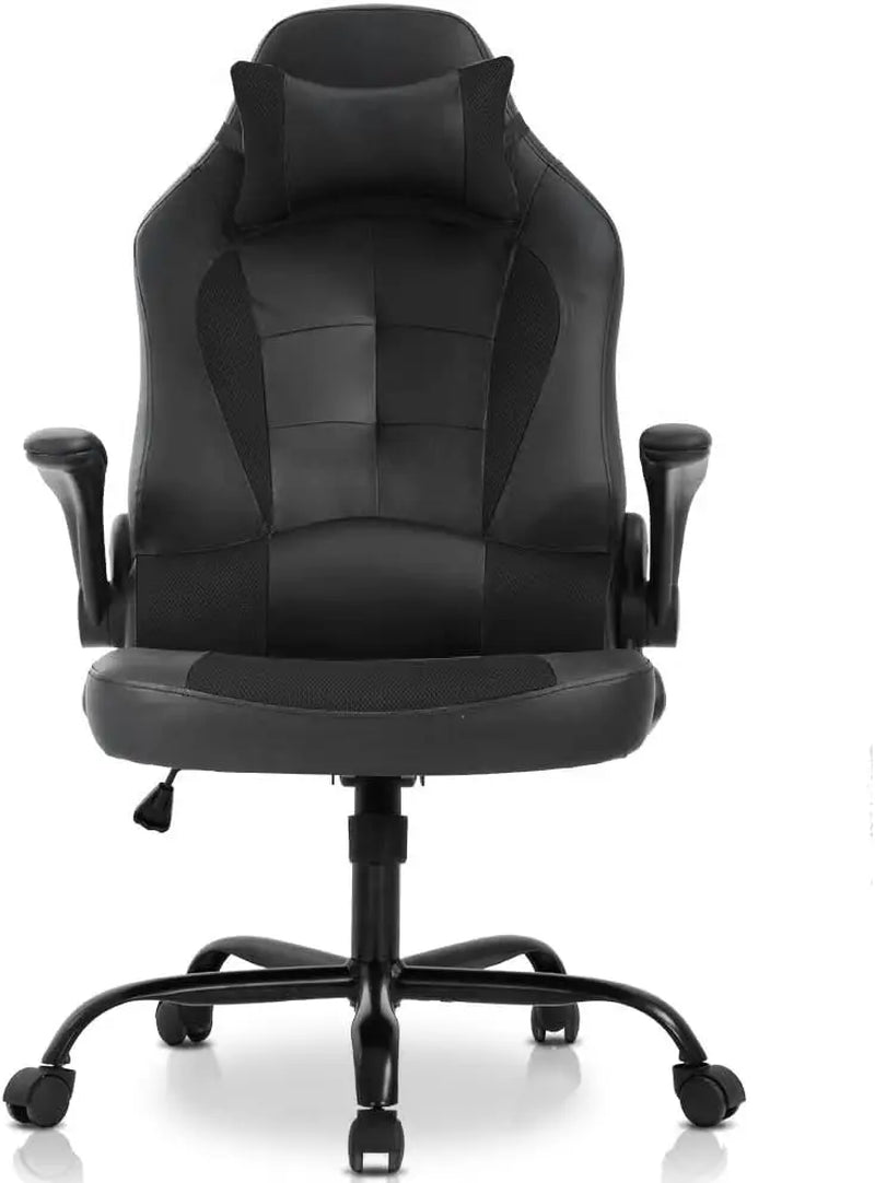 Pink Office Chair, Ergonomic High Back Computer Chair, Rotating Office Chair with Lumbar Support and Foldable Armrests